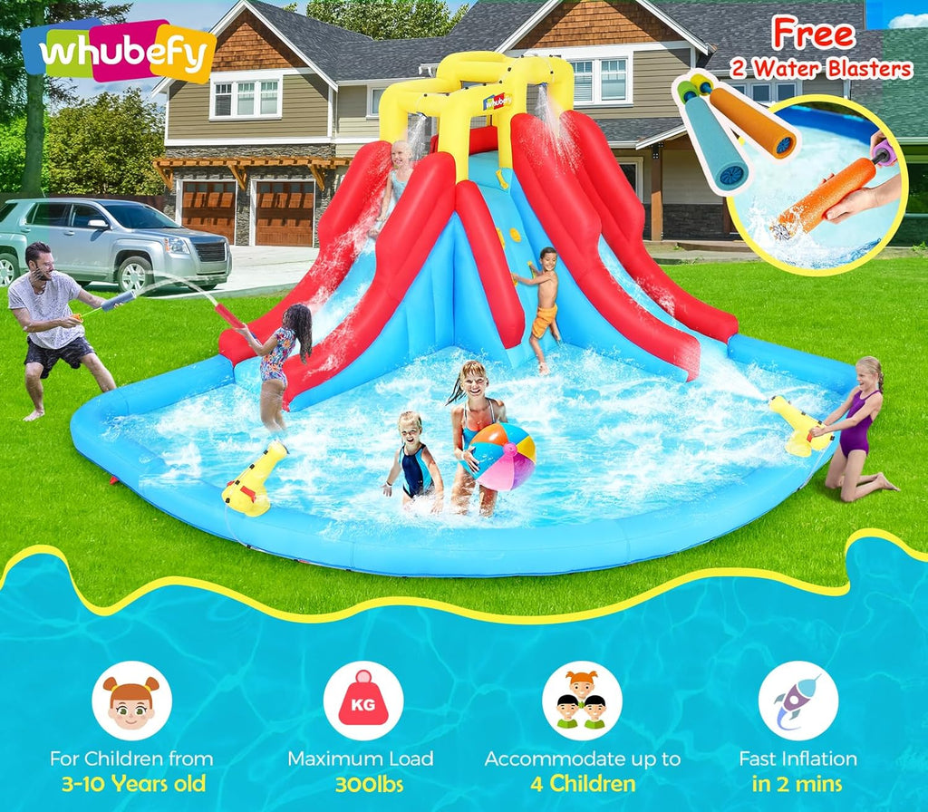 Inflatable Water Slides for Kids, 10 in 1 Inflatable Bounce House Water Park w/Blower,2 Water Guns,2 Water