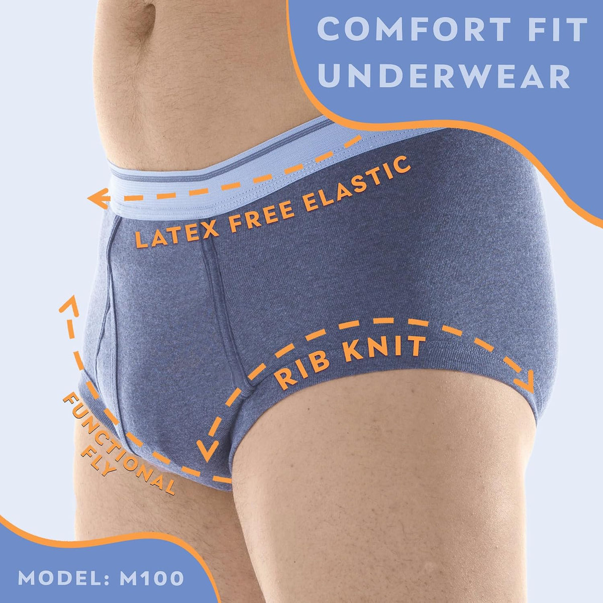 Incontinence Underwear for Men - Reusable & Washable Men's Bladder Control Briefs with Regular Absorbency - Leak