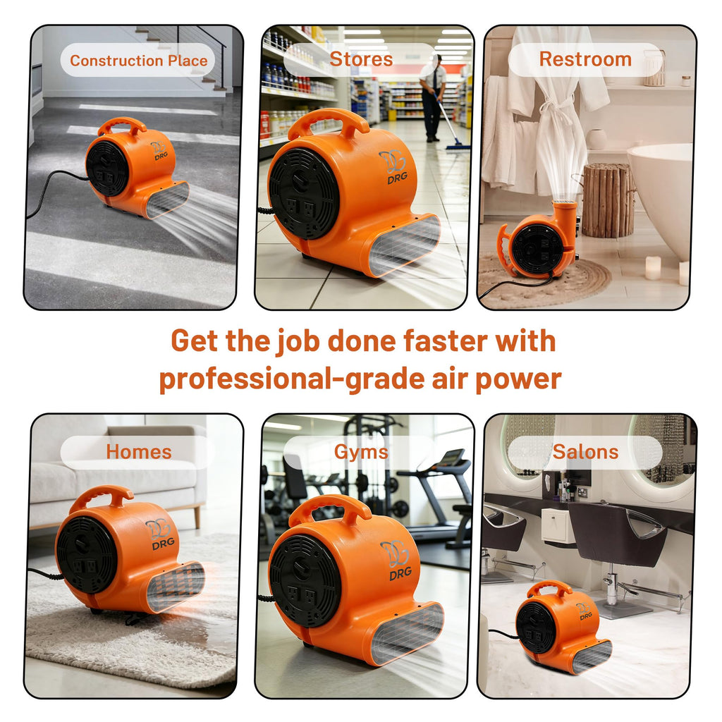 Air Mover Fan 1000 CFM 1/4 HP, 3-Speed Floor Dryer, Orange