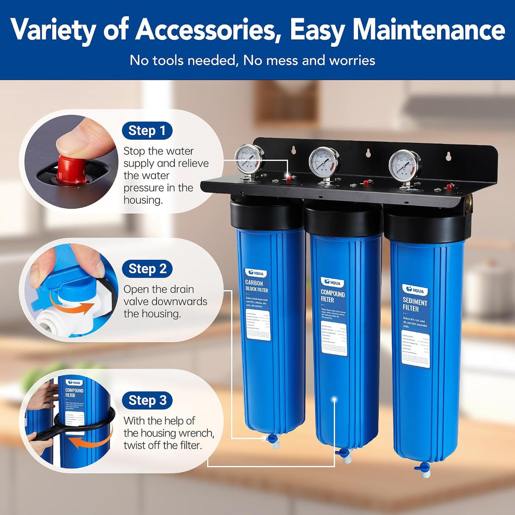 WF3-01 3-Stage Whole House Water Filtration System, Reduces Heavy Metals (Lead, Mercury, Arsenic, Cadmium, Chromium)