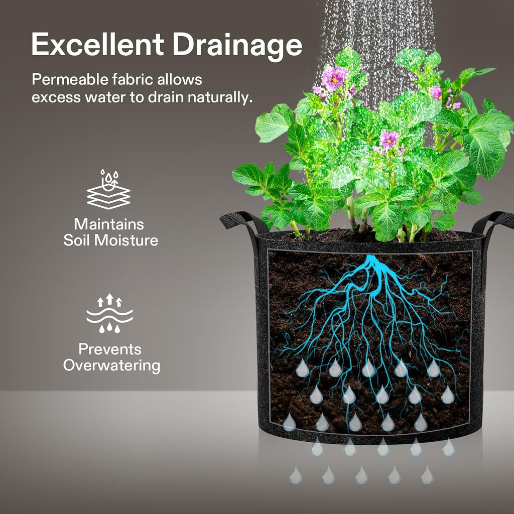 VIVOSUN 5-Pack 5 Gallon Plant Grow Bags Fabric Pots with Handles | 300G Thickened Nonwoven Fabric, Excellent