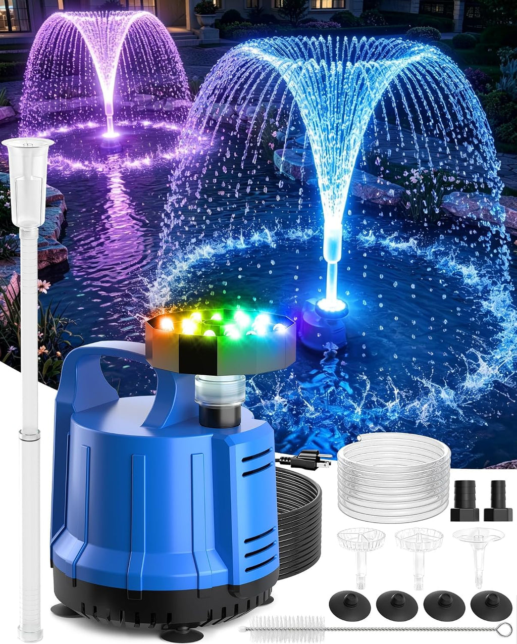 2026 Upgraded Pond Pump,Submersible Water Pump for Fountain Light-Deep Blue