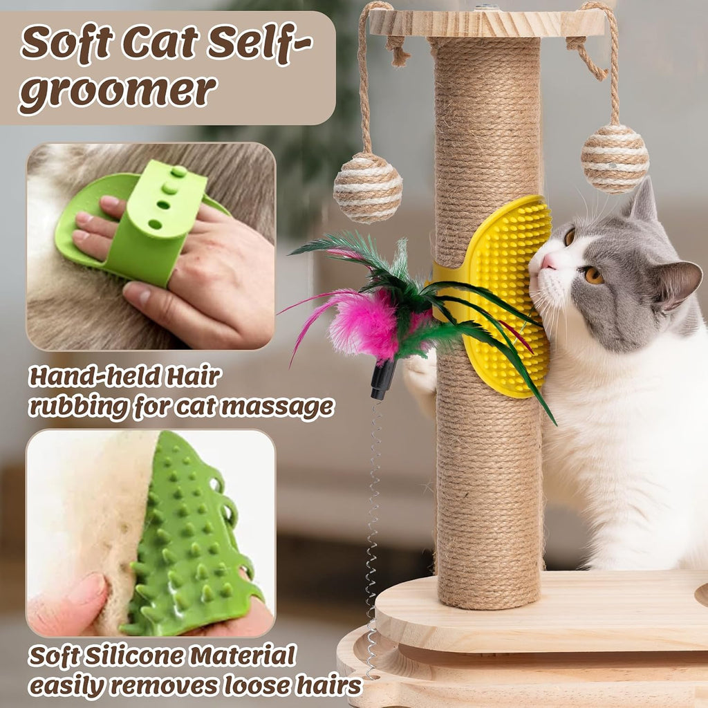 Cat Scratching Post Interactive - 5-in-1 Kitten Scratch Post Self Play Toy, Vertical Scratcher and Self Groomer for