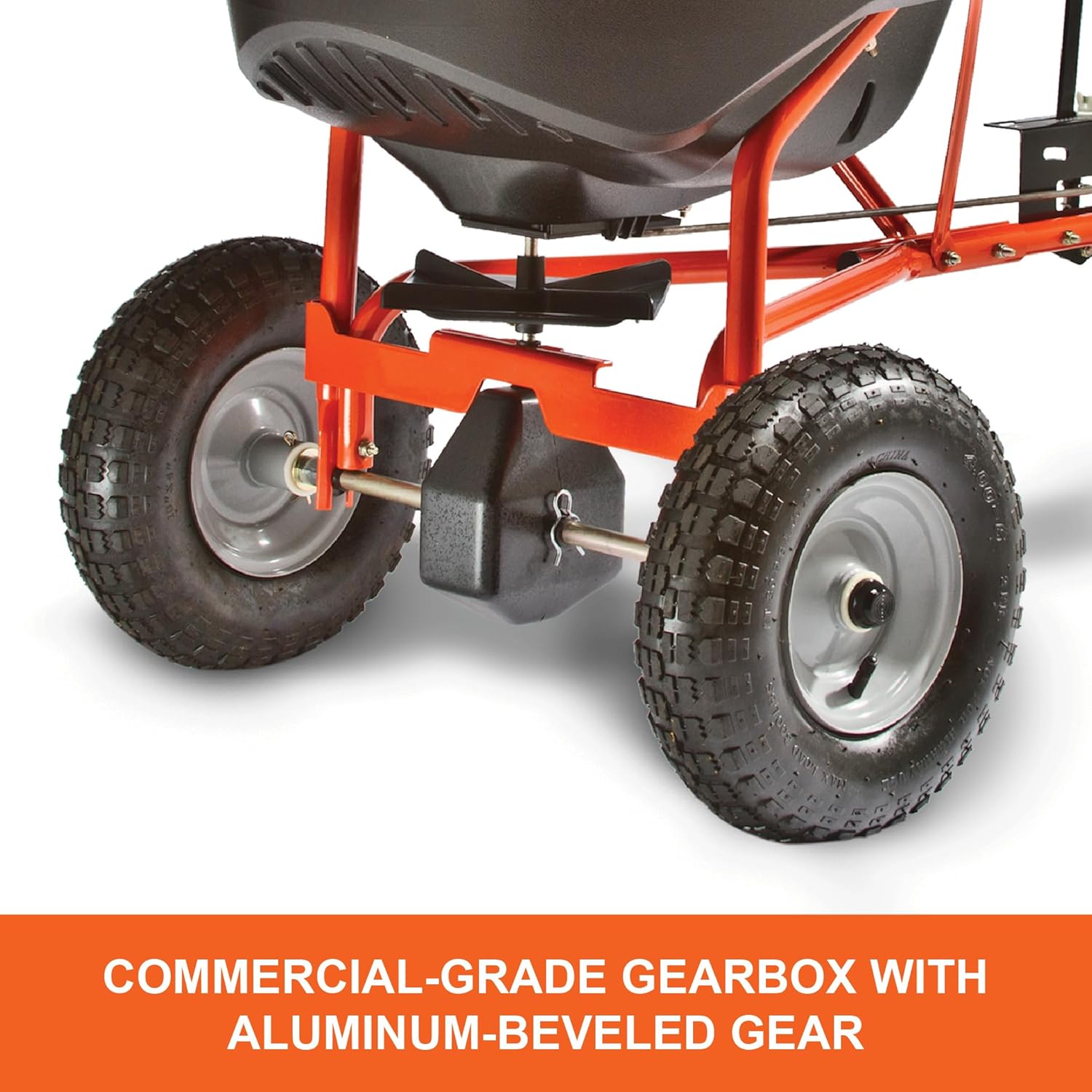Pull Behind Broadcast Spreader for Seed, Fertilizer, Salt and Ice Melt, 130 lb Hopper Capacity with Universal Hitch