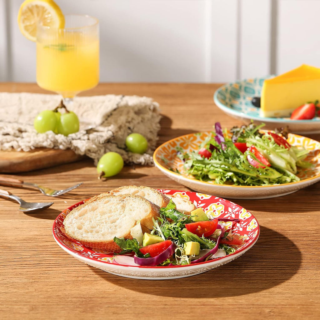 Ceramic Salad Plates Set of 6, 8 Inch Colorful Dessert Plates