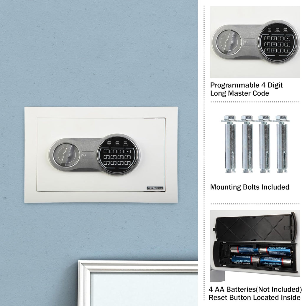 Wall Safe - Digital Safety Box with Passcode for Quick Access and Backup Key - Personal Safe for Cash or Jewelry