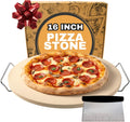 16 inch Baking Stone For Oven - Round Pizza Stone with Handles and Dough Tool - Baking Stone for Bread - Pizza Stones