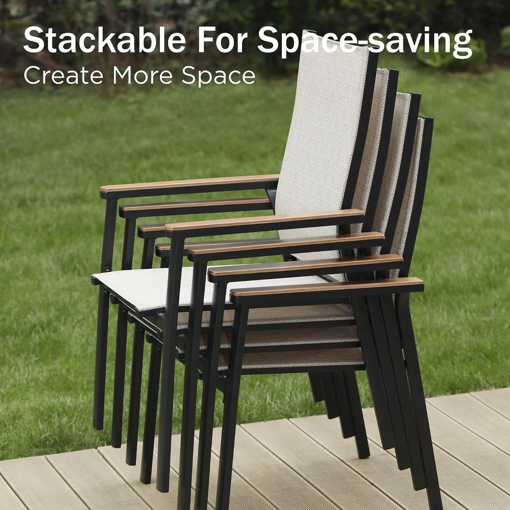 Outdoor Stackable Dining Chairs Set of 8 w/Aluminum Frame, Beige