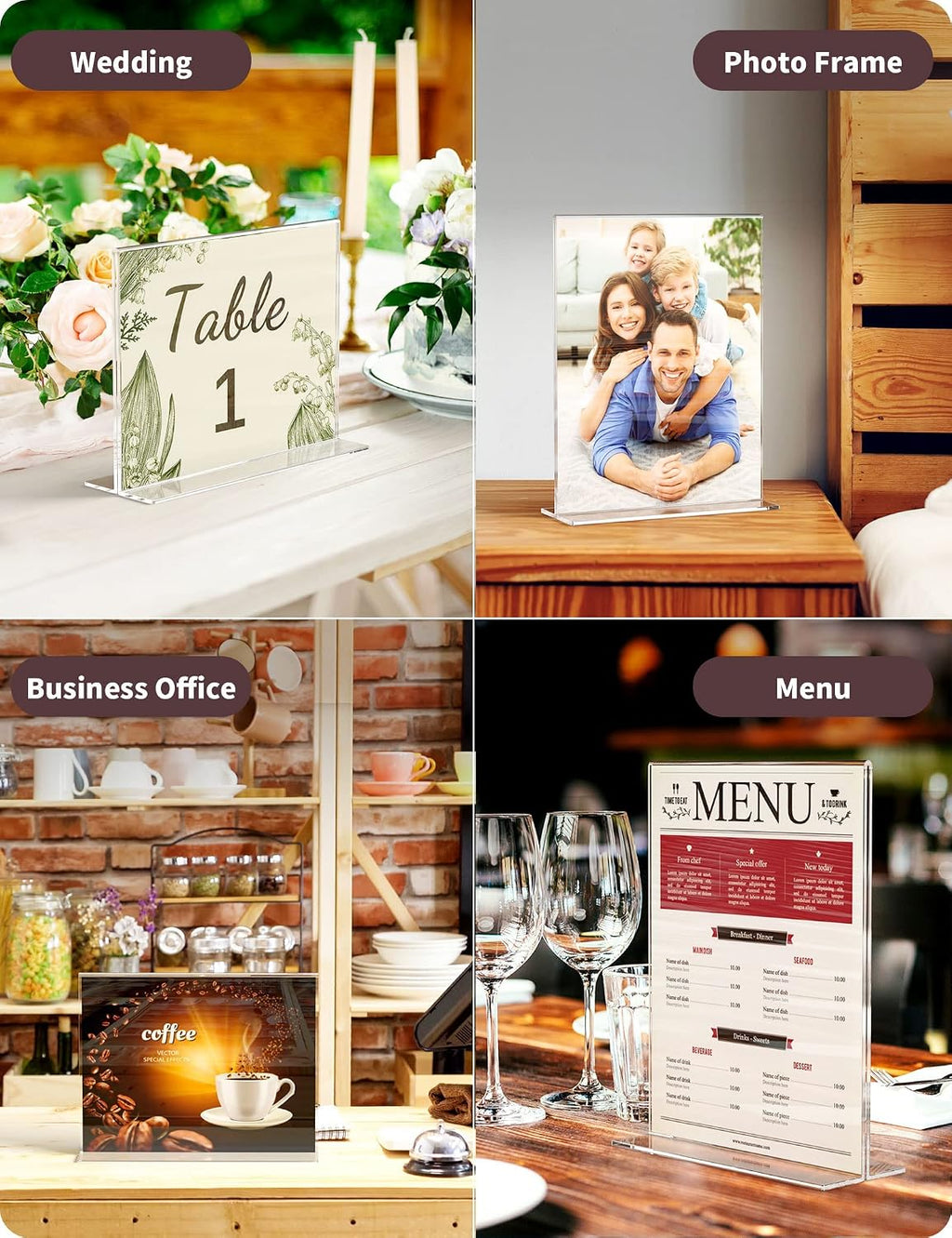 Acrylic Sign Holder 8.5 x 11 Horizontal T-Shape Flyer Stand 3 Pack | Double Sided Clear Frame, Landscape Display