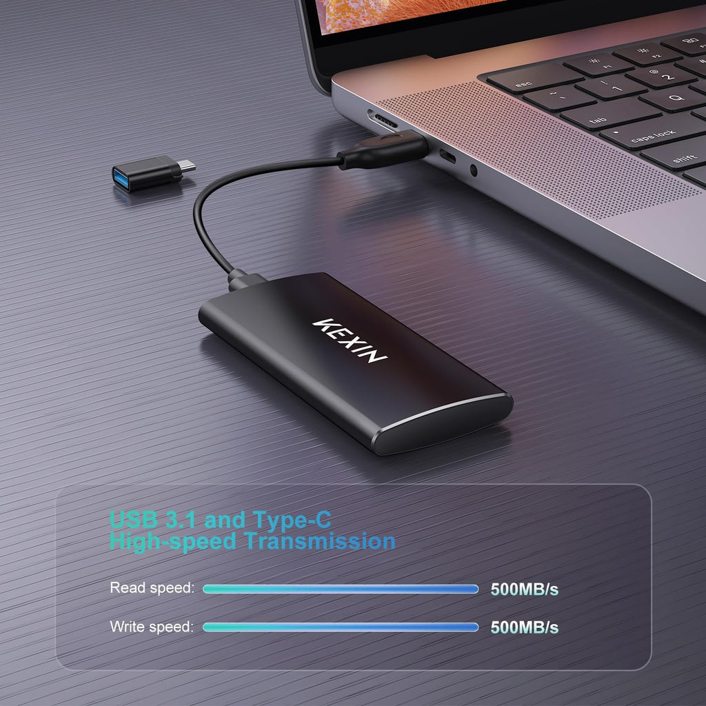External SSD 1TB External Hard Drive USB C Portable SSD, Up to 500MB/s, USB 3.1 External Solid State Drive 1T for PC