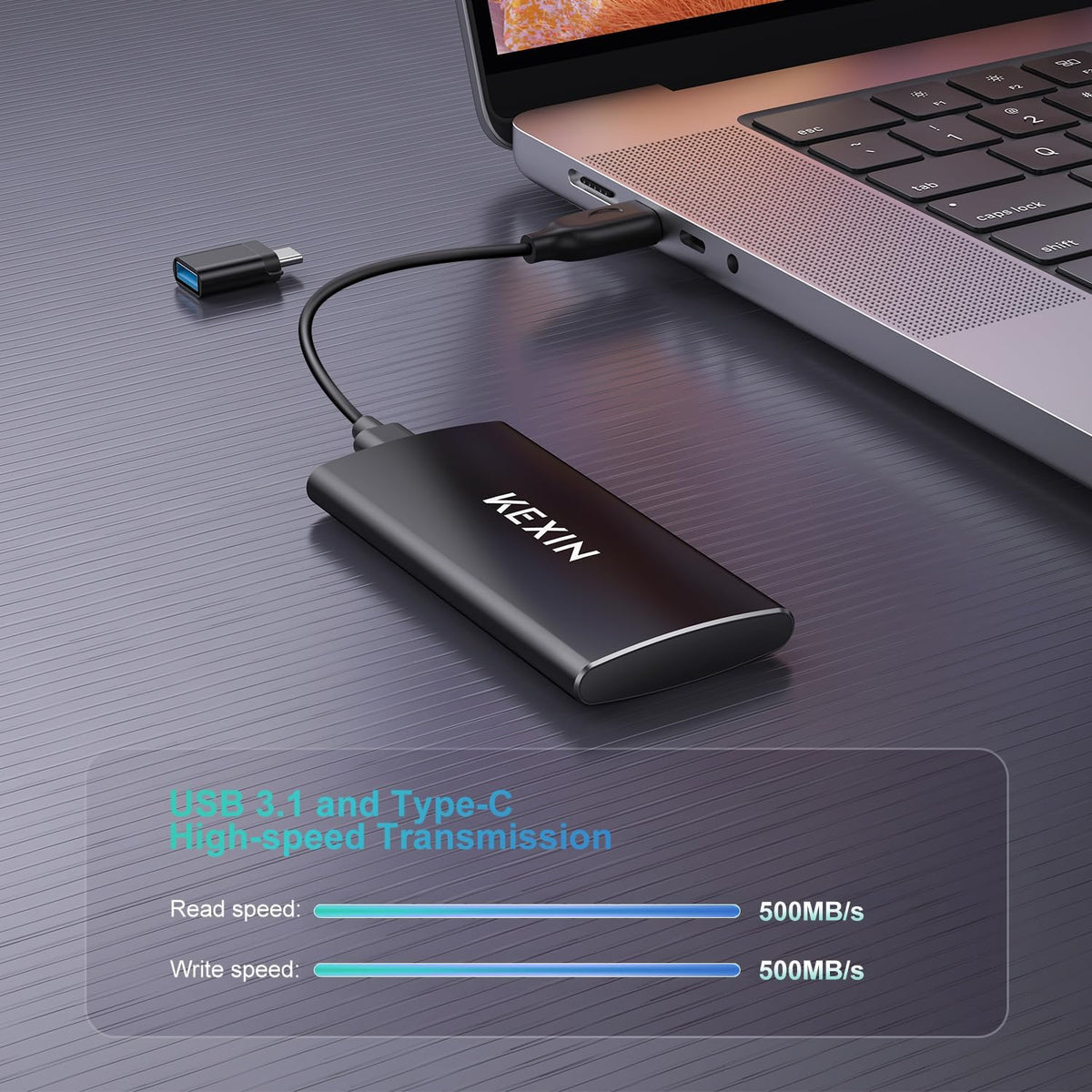 External SSD 1TB External Hard Drive USB C Portable SSD, Up to 500MB/s, USB 3.1 External Solid State Drive 1T for PC