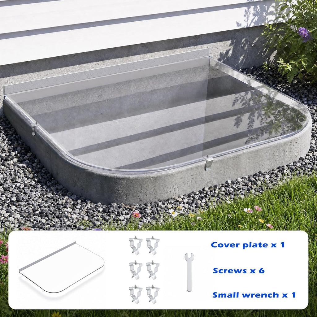 59" x 38" Clear Polycarbonate Window Well Cover, Egress & Animal Guard