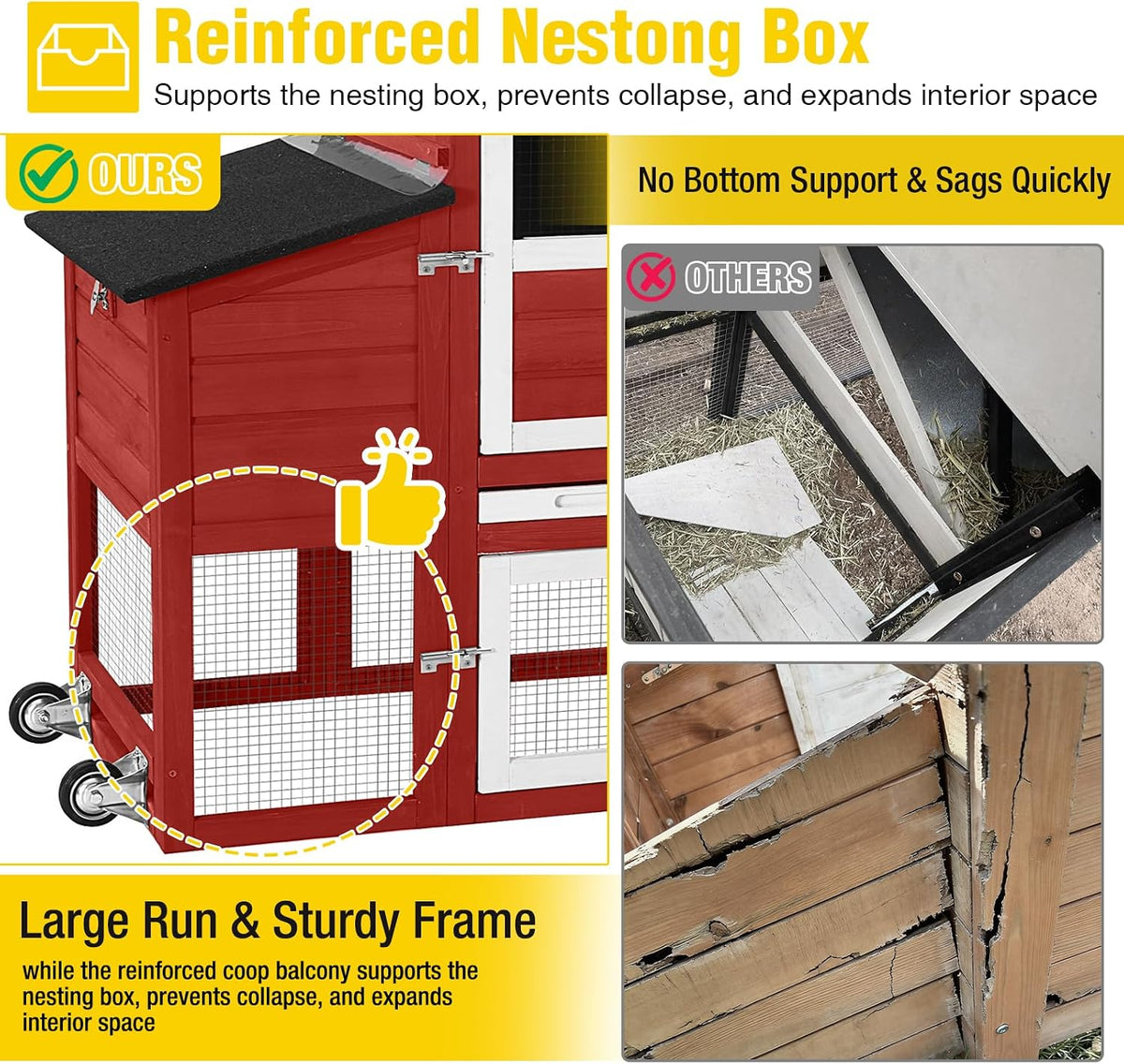 Mobile Chicken Coop with Wheels for 4-6 Chickens, Backyard Expandable Chicken House Duck Cage with Run, 2 Nesting