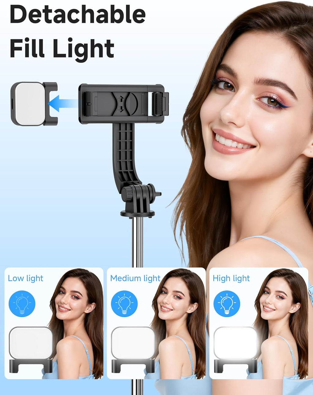 Mini Selfie Stick Travel Tripod for Cell Phone with Light, Extendable Selfie Stick for iPhone with Detachable Remote