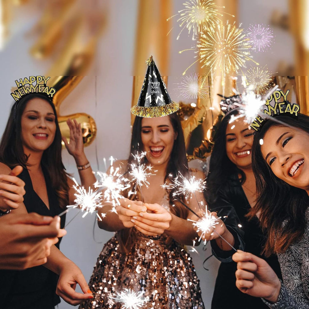 2026 Happy New Year Party Decorations 26pcs New Year's Eve Party Supplies Includes Cone Hats, Tiaras and Bead