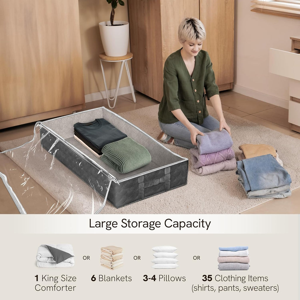 90L Under Bed Storage Containers (8 Pack) | Closet Organizer with Clear Window | Underbed Storage Bins for Towels