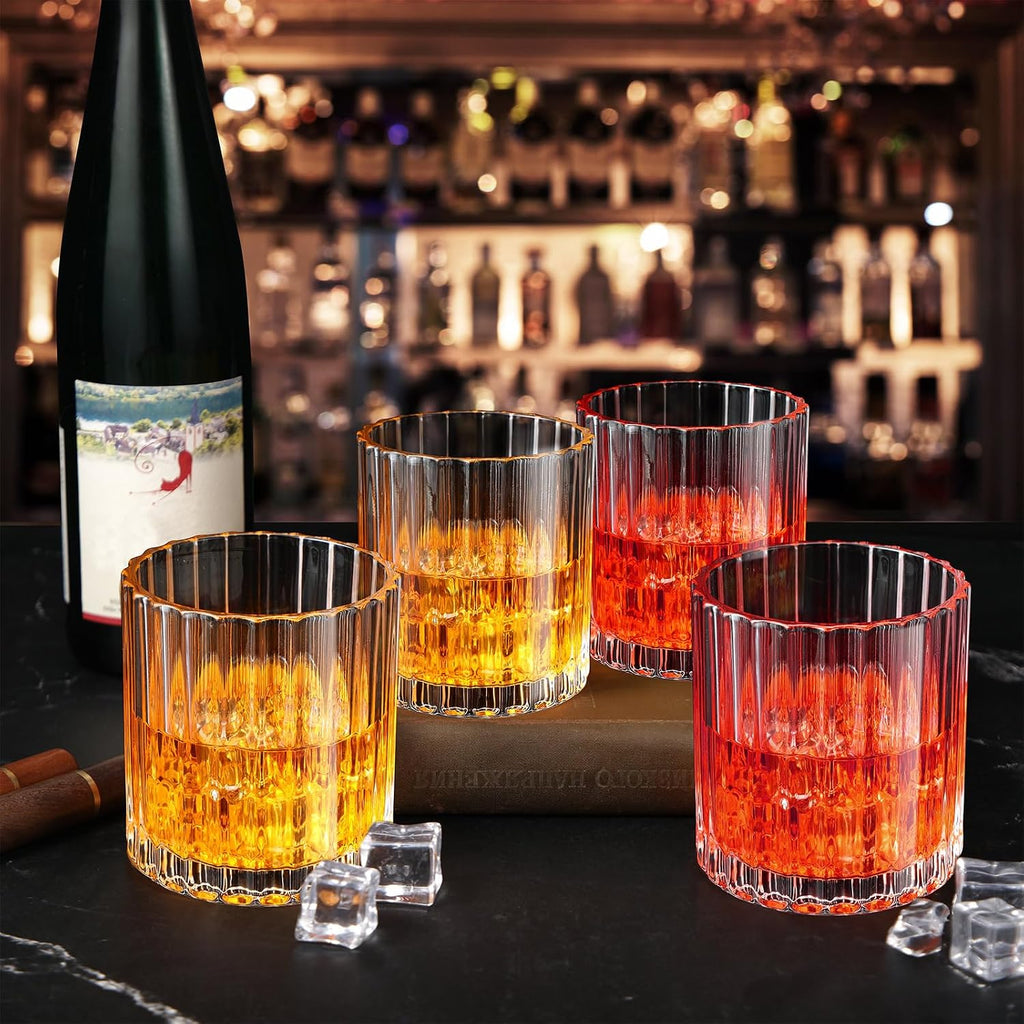 12 Pack Rocks Glasses, 10 oz Old Fashioned Tumblers,Vintage Ribbed