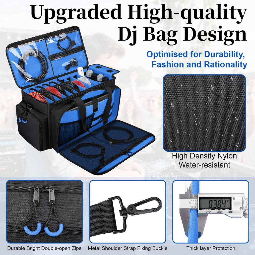 Large Dj Cable Bag with Detachable Dividers, Bottom Pad | Dj Bag for Equipment and Accessories with Laptop and