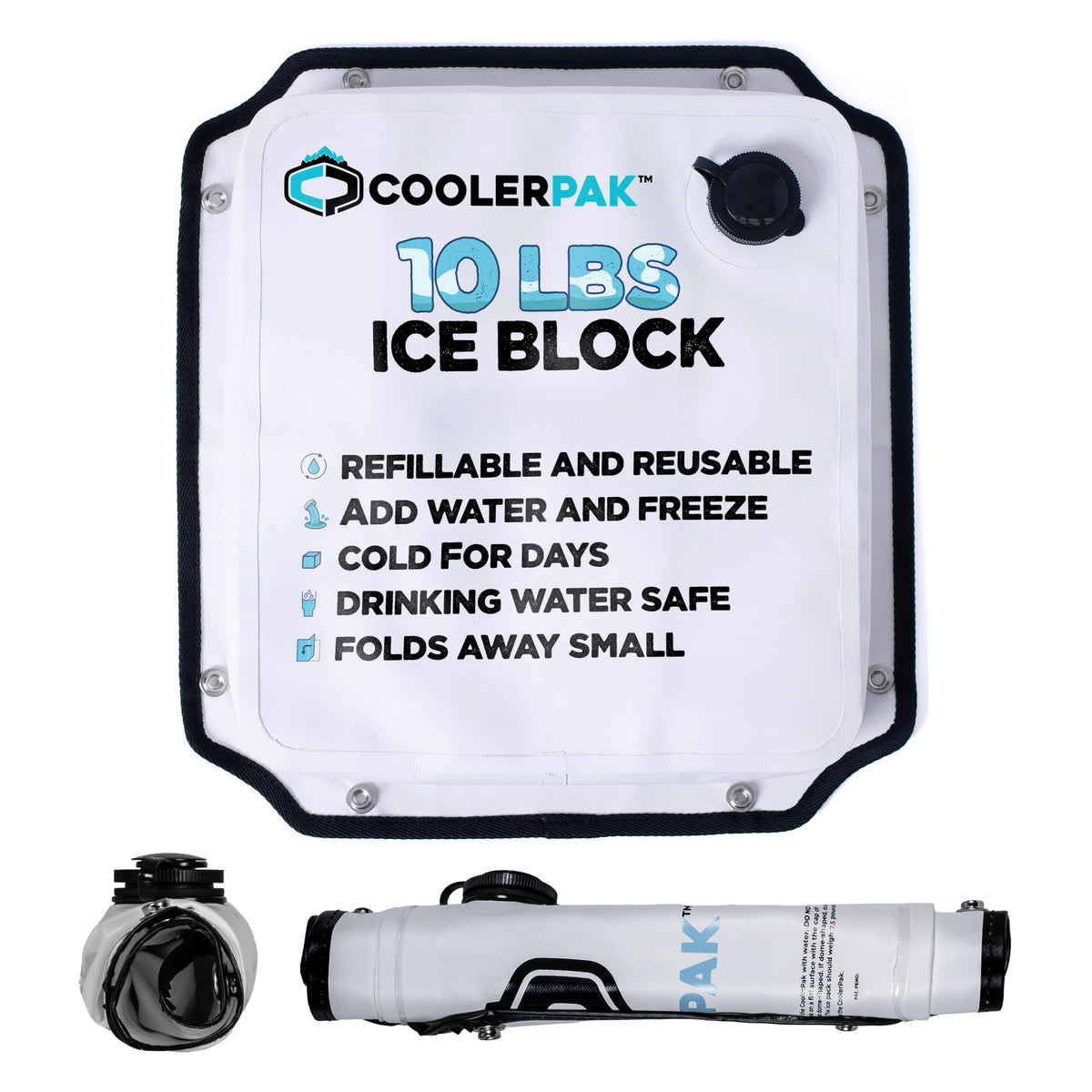 10lb Refillable Reusable Ice Pack - Stainless Snaps - Cold for Days - Non-Toxic, Leakproof, Suitable for Potable