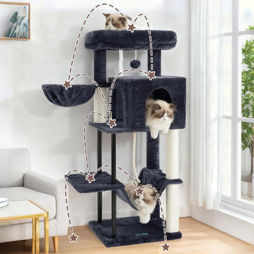 Cat Tree, Cat Tower for Indoor Cats, 43.3 inch Cat Tree Tower with Sturdy Steel Tube, Hammock, Cat Condo for Small