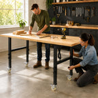 60" Rolling Workbench with Power Outlet, Solid Wood Heavy-Duty Work Bench