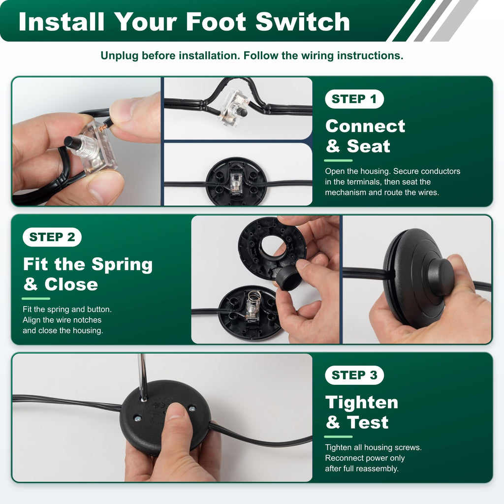 Astutivo Foot Switch for Floor Lamp, 2 Pack, Inline On/Off Pedal, Black