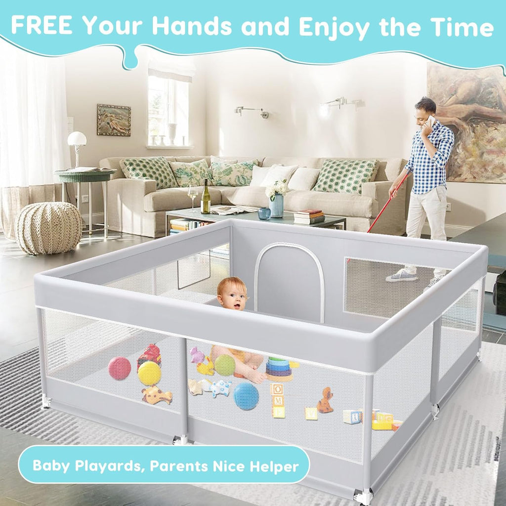 Baby Playpen, 50x50 Inch Baby Playard for Babies and Toddlers, Play Pens for Indoor & Outdoor, Sturdy Safety Play