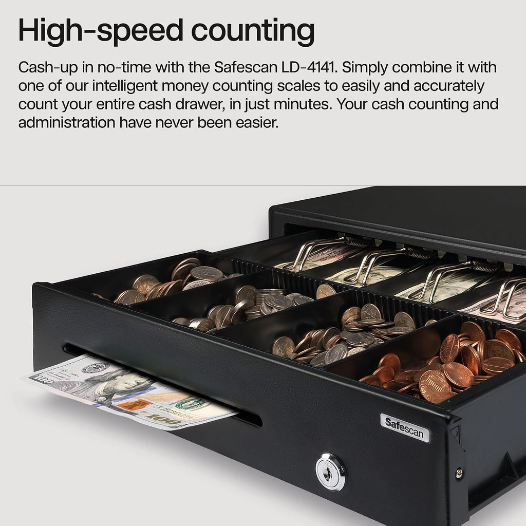 LD-4141 16" Black Heavy Metal Cash Register Drawer with 5 Bill/5 Coin Layout For POS, AdjustableTray with media slot