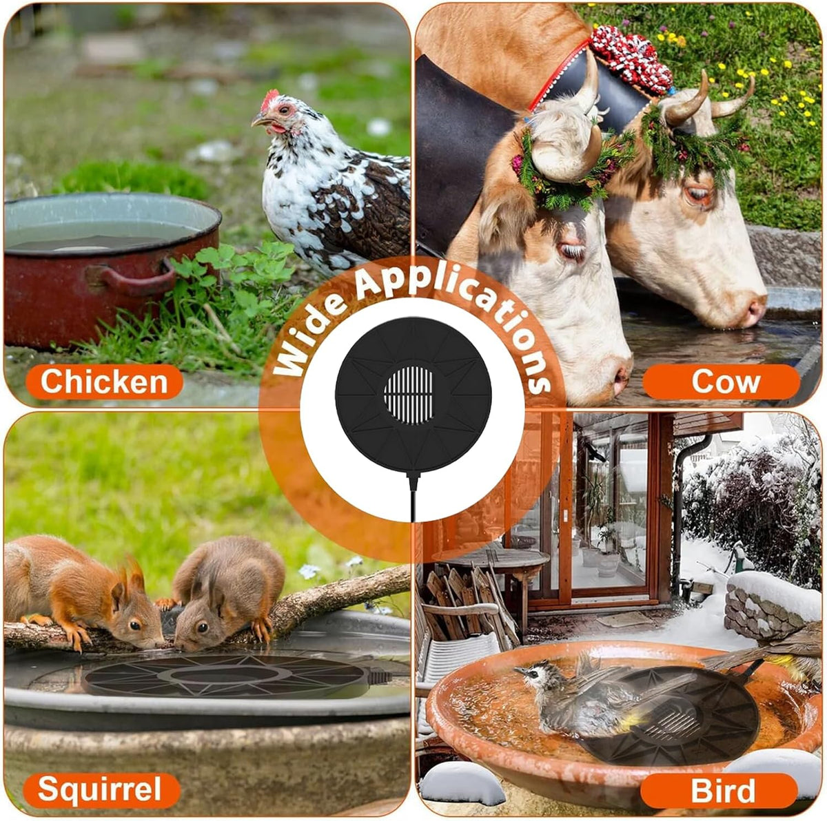 Bird Bath Heater for Outdoors in Winter, 70w Birdbath Deicer Thermostatic Controller Water Heater with 5FT Cable for