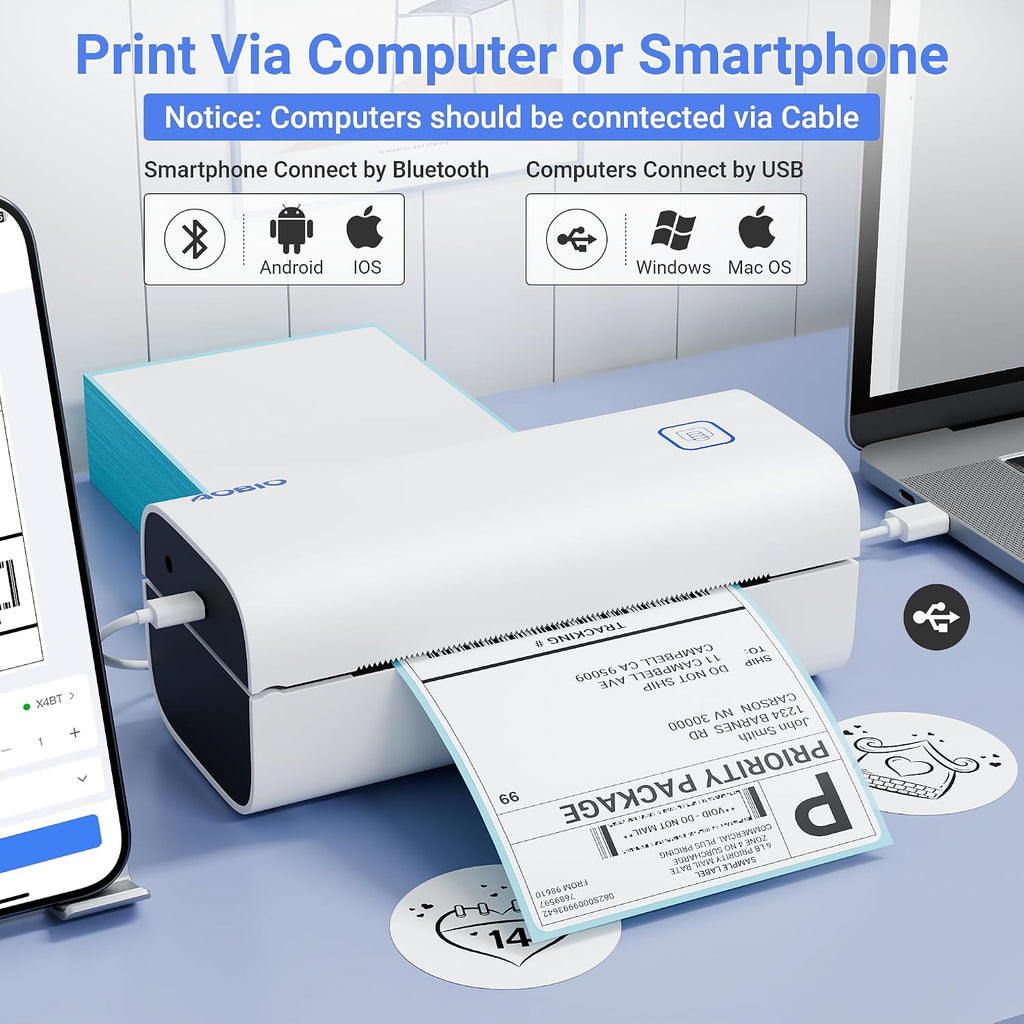 4x6 Shipping Label Printer - Desktop Thermal Barcode Printer | WINDOWS & MacOS Compatible, Label Printer for Small