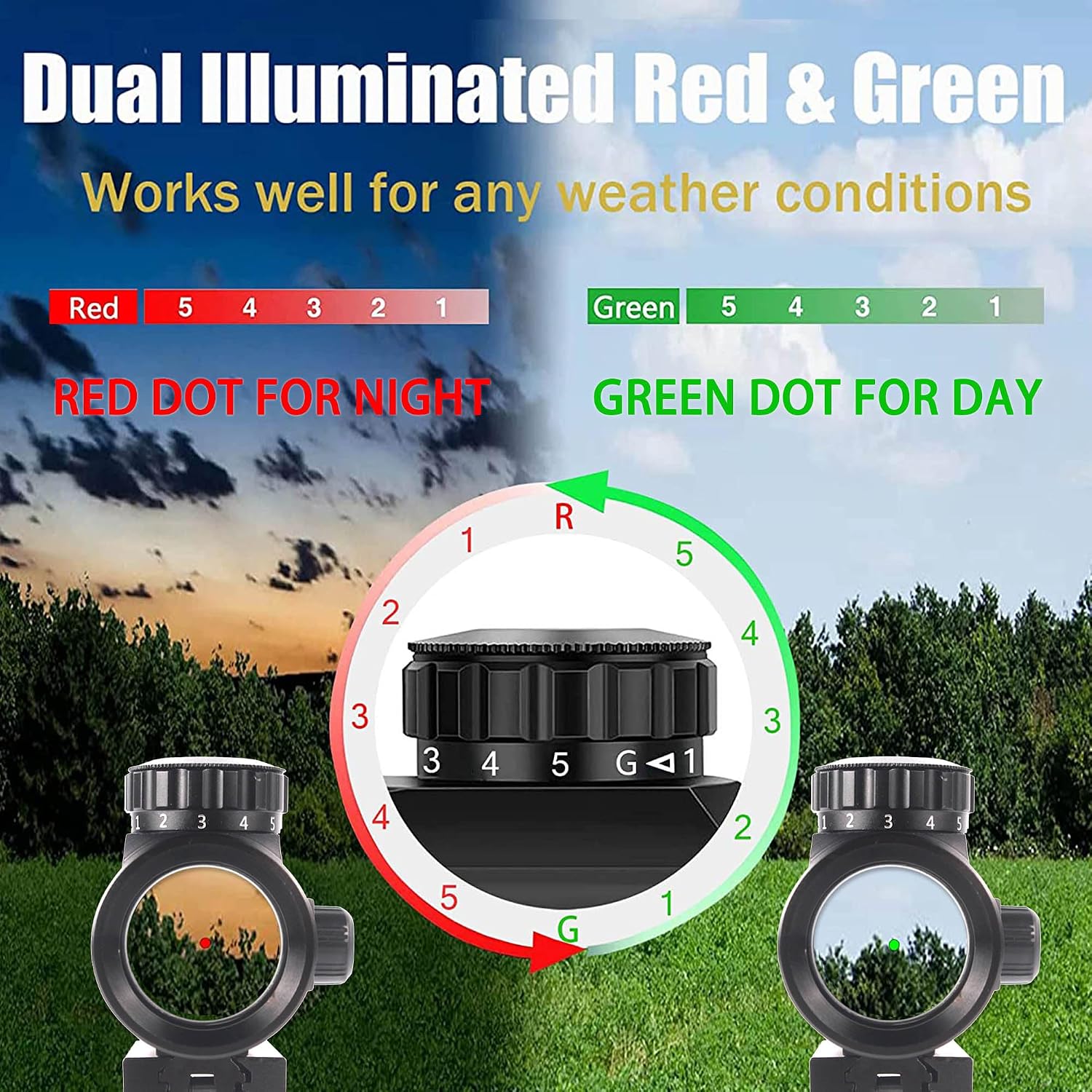 KASENTE 1x40 Red Green Dot Sight Rifle Scope with 20mm / 11mm Picatinny Dovetail Rail Mount