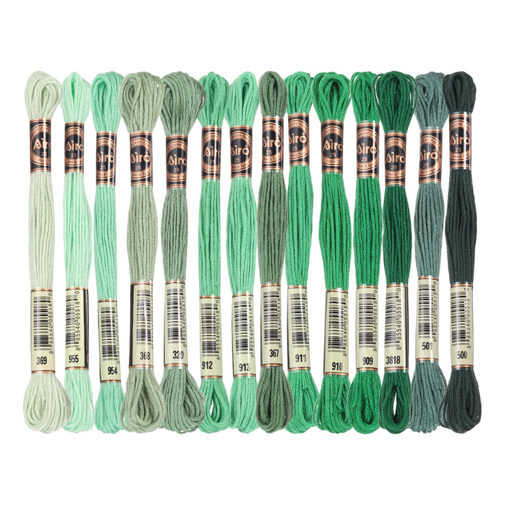 14 Skeins Embroidery Floss Polyester Multicolored Emerald Green