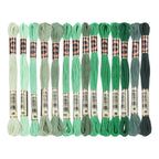 14 Skeins Embroidery Floss Polyester Multicolored Emerald Green
