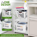 Laundry Basket Holder Shelf, Stackable Laundry Sorter, White, 2 Tier