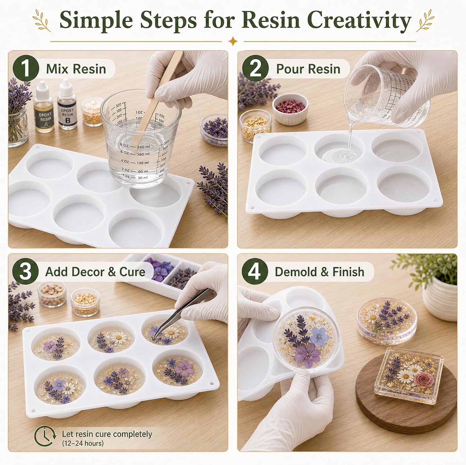 3 Shapes Large Coaster Molds for Epoxy Resin,Silicone Molds for Resin | 18 Cavity Deep Resin Coaster Molds,Includes