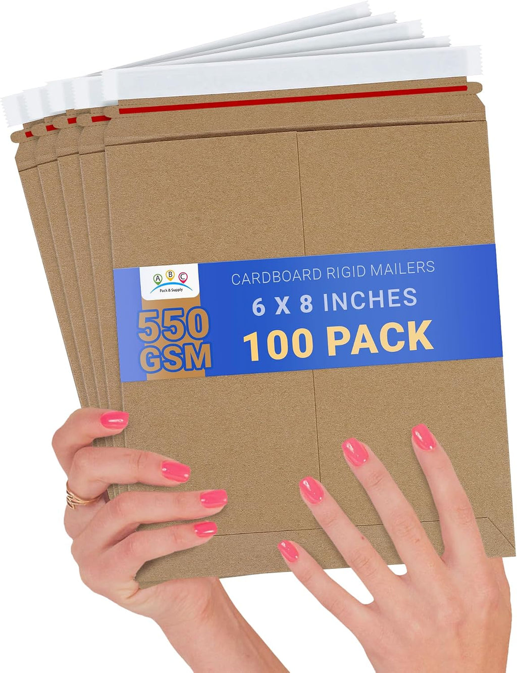 Rigid Mailers 6 x 8 Inch, Brown Cardboard Envelopes, Self Seal Tear Strip, 550 GSM Paperboard, Stay Flat Design, Pack