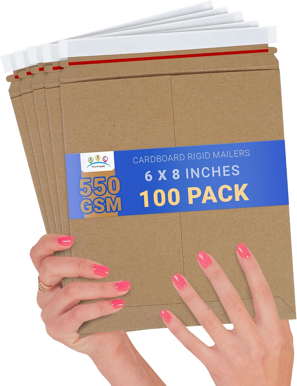 Rigid Mailers 6 x 8 Inch, Brown Cardboard Envelopes, Self Seal Tear Strip, 550 GSM Paperboard, Stay Flat Design, Pack