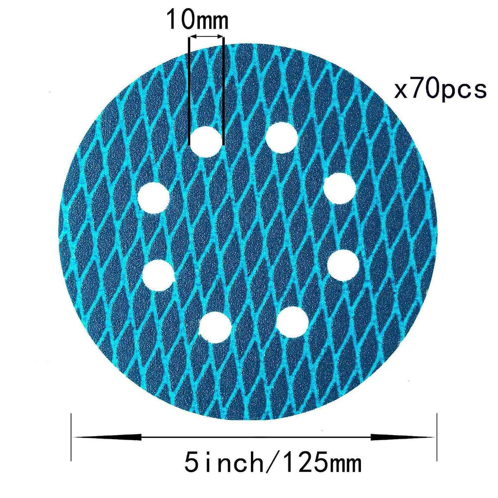 Orbital Sander Sandpaper 5 Inch 8 Hole Sanding Disc Hook and Loop Pads Sand Paper 60 Grit for Wood Metal 70 PCS Blue