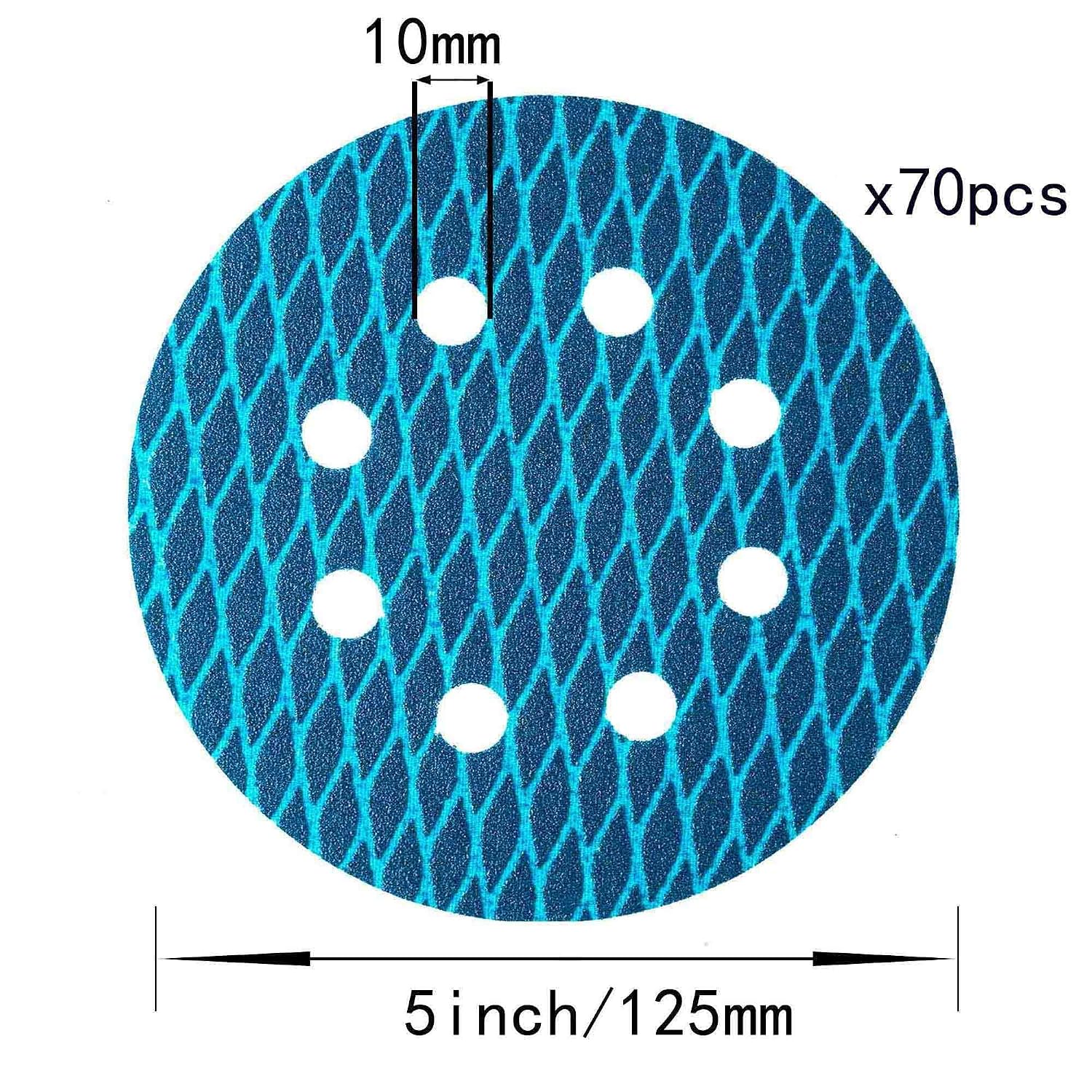 Orbital Sander Sandpaper 5 Inch 8 Hole Sanding Disc Hook and Loop Pads Sand Paper 60 Grit for Wood Metal 70 PCS Blue