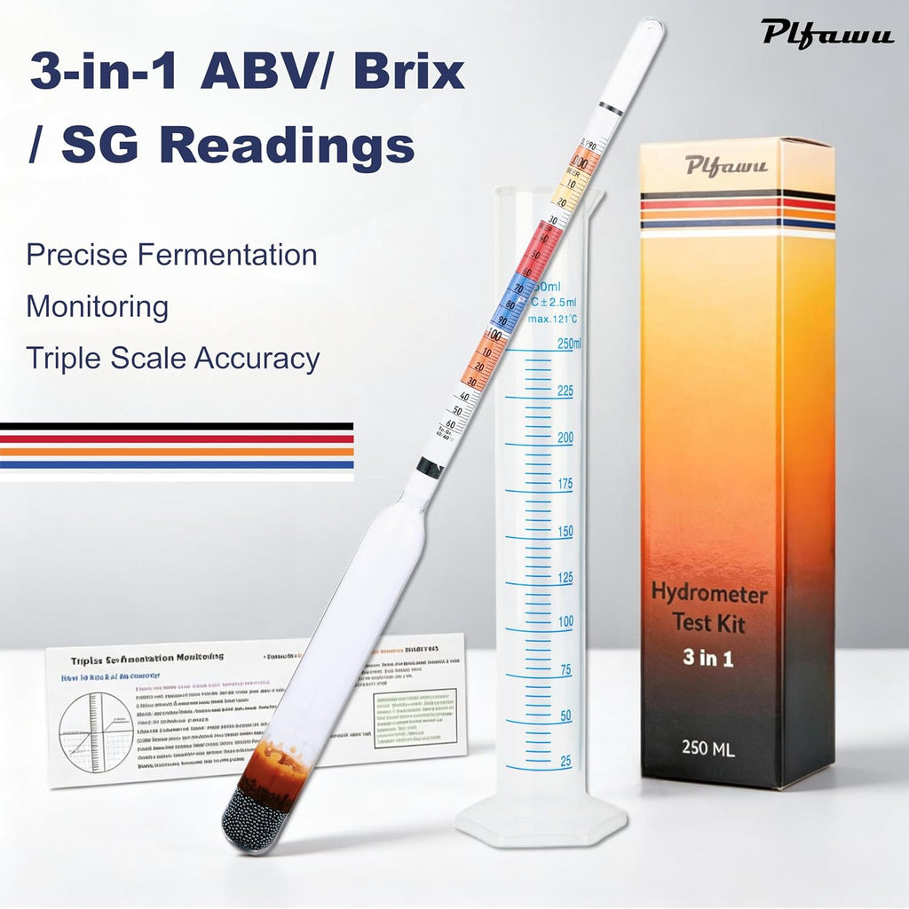Triple Scale Lab Hydrometer Kit Glass Jar Cylinder ABV Brix SG Tester Beer Wine Brewing Supplies