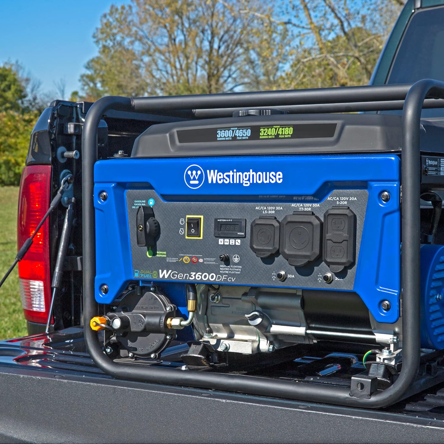 4650 Peak Watt Dual Fuel Portable Generator, RV Ready 30A Outlet, Gas & Propane Powered, CO Sensor