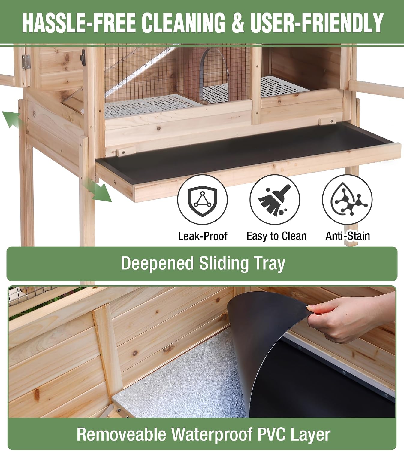 Guinea Pig Cage Indoor with Chew-Proof Edges, Clean Deep Tray | Rabbit cage with leakproof PVC layer, detachable