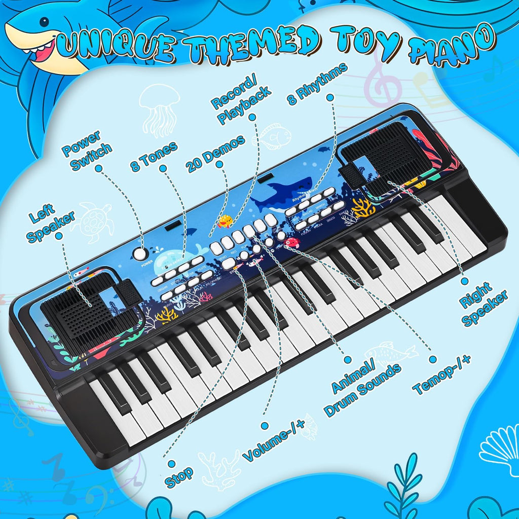 Upgraded 37 Keys Kids Piano Keyboard with Mic Music Stand for 3-6 - Black | Portable Musical Toys for Toddlers 3 4 5