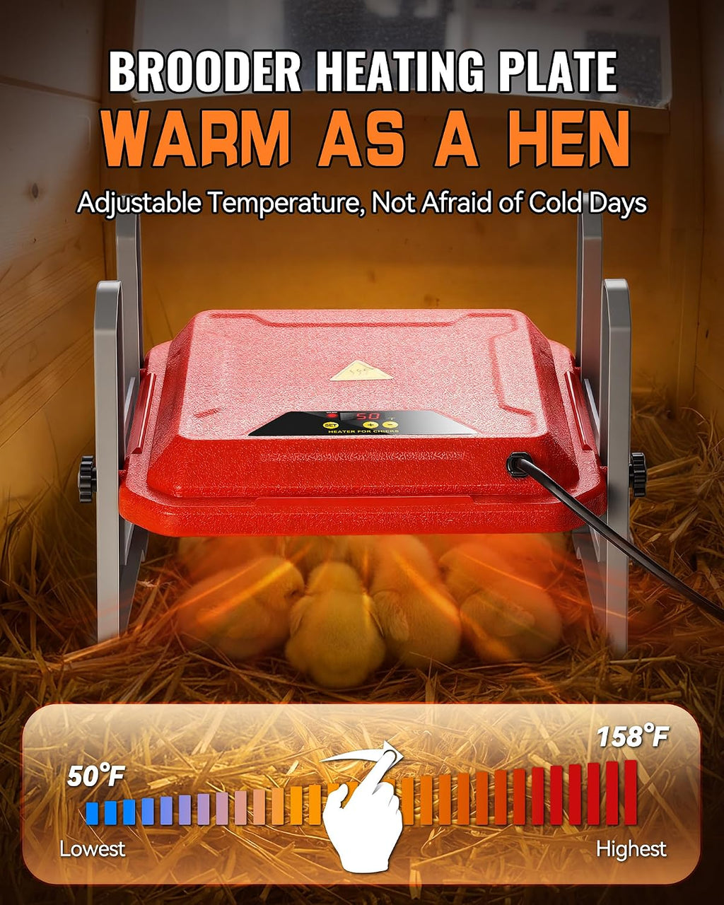 Chicken Brooder Plate, Smart Chick Heat Brooder Adjustable Temperature with LCD Display, 50W Chick Heater with