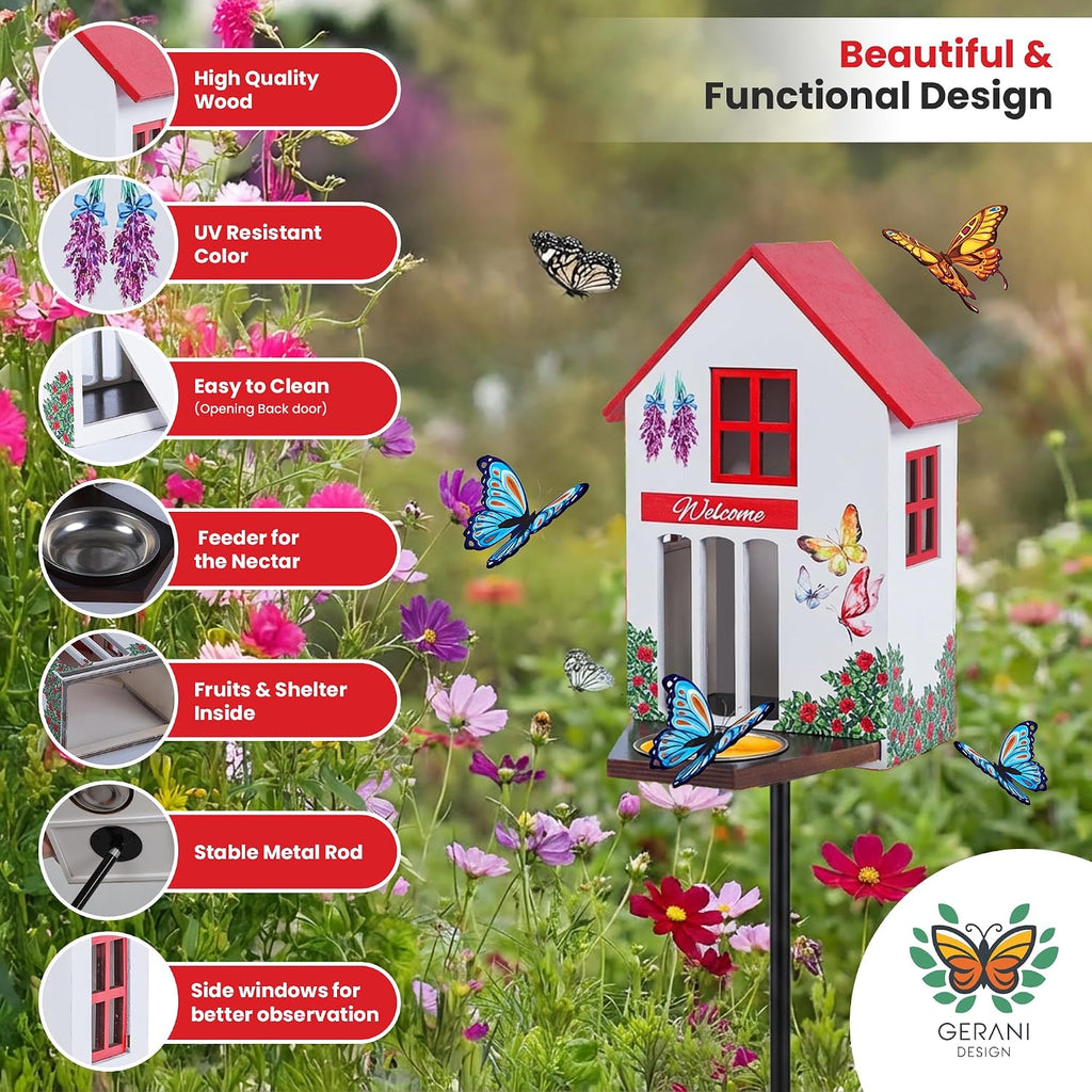 Butterfly House and Feeder for Outside with Metal Stake