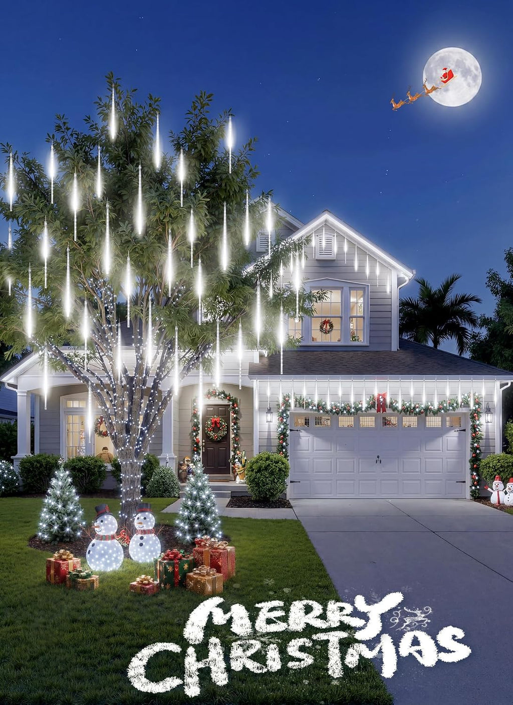 Christmas Lights Outdoor, 16 Inch 10 Tube 360 LED Icicle Lights | Connectable Meteor Shower Light Outdoor, Hanging