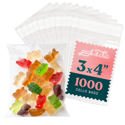 3x4 Self Sealing Cellophane Bags (1000 Pack) - Clear Cookie Bags With Seal