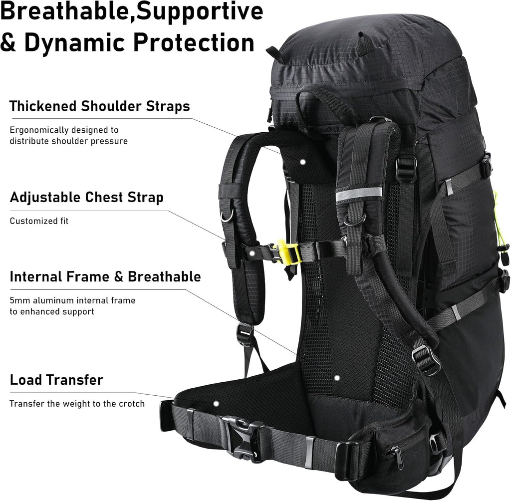 40L Internal Frame Hiking Backpack with Rain Cover | Backpacking Backpack with Padded Hip Belt, Multi-Pockets, Pole