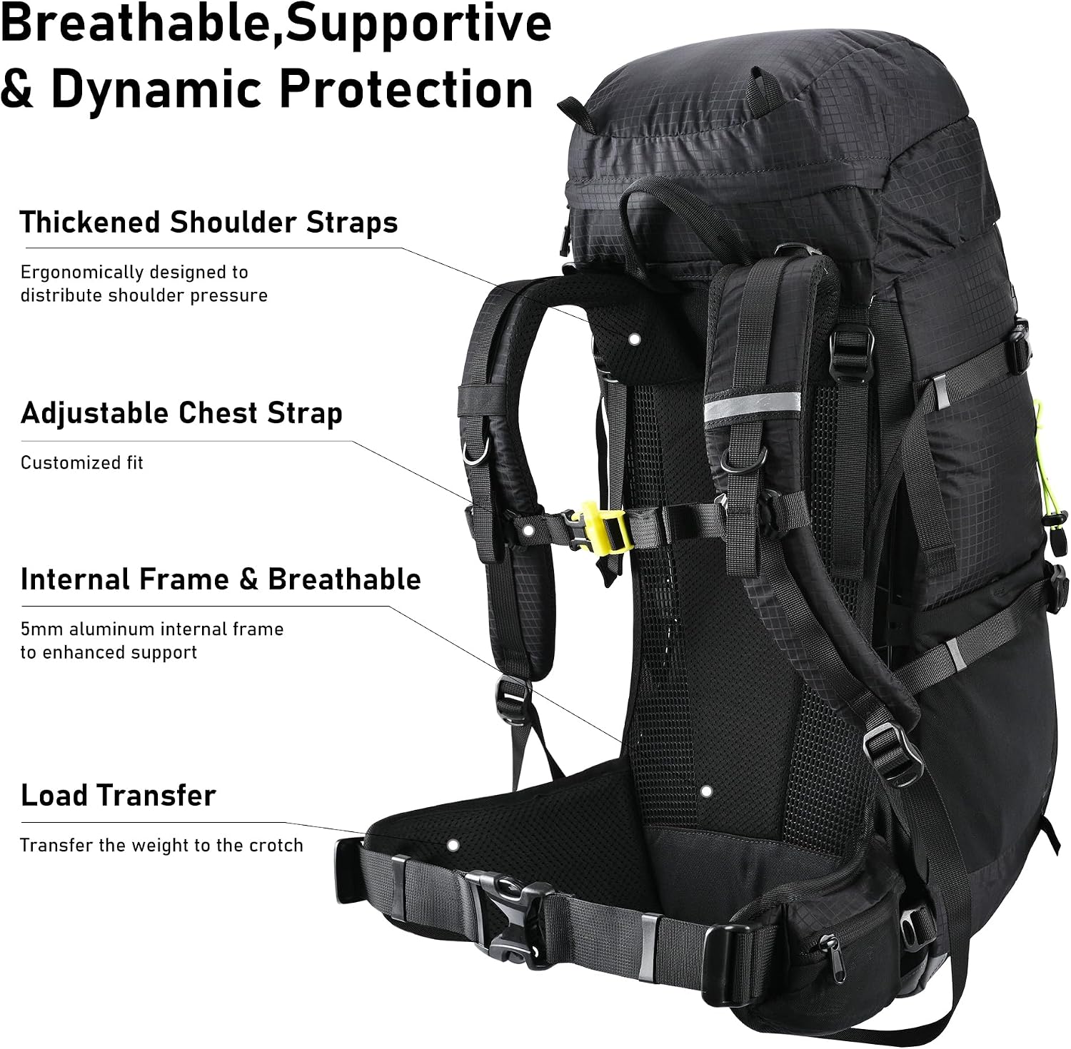40L Internal Frame Hiking Backpack with Rain Cover | Backpacking Backpack with Padded Hip Belt, Multi-Pockets, Pole
