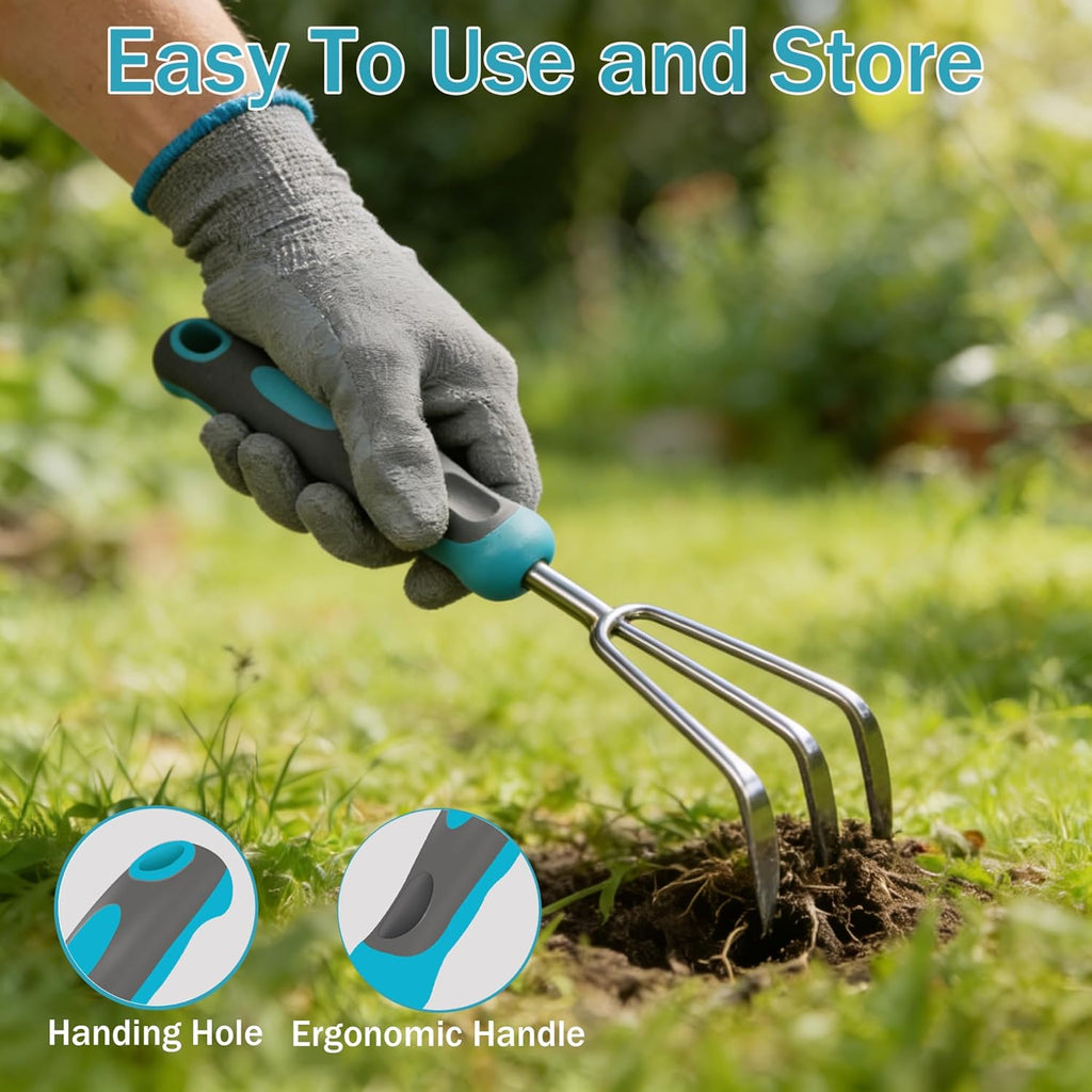 Gardening Tools, Carsolt 10 Piece Heavy Duty Stainless Steel Garden Tools Set with Ergonomic Rubber Handle. Variety